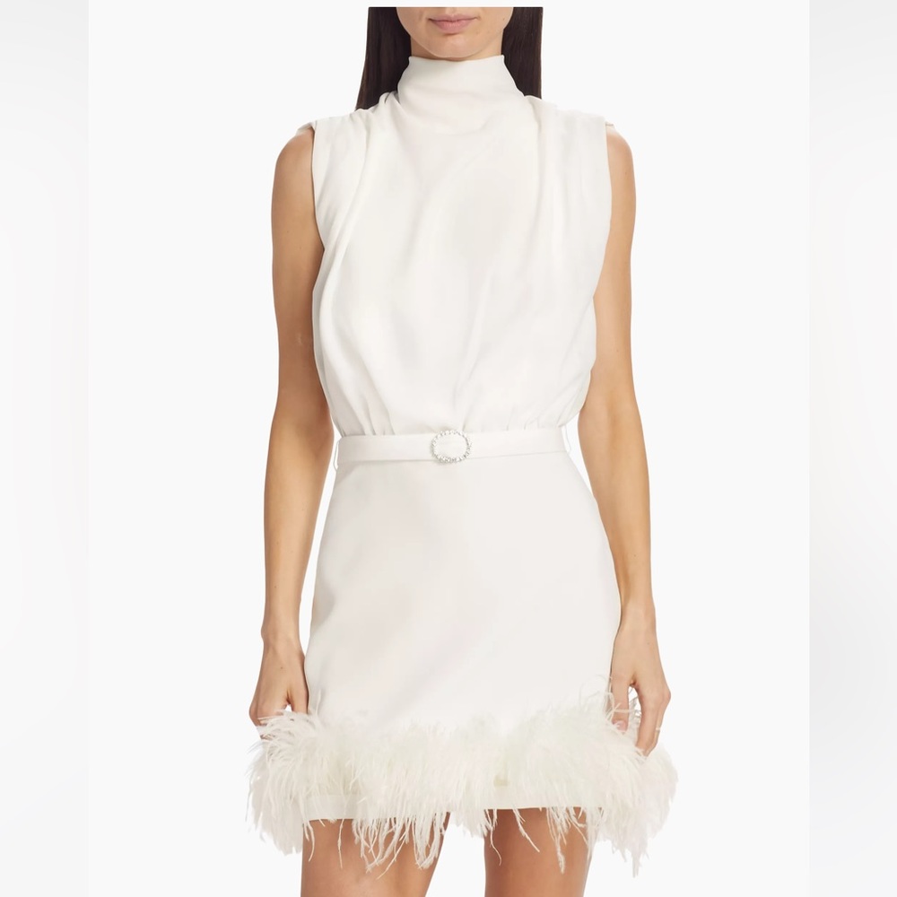 Amanda Uprichard Sullivan Feather-Trimmed Belted Minidress - Picture 3 of 14
